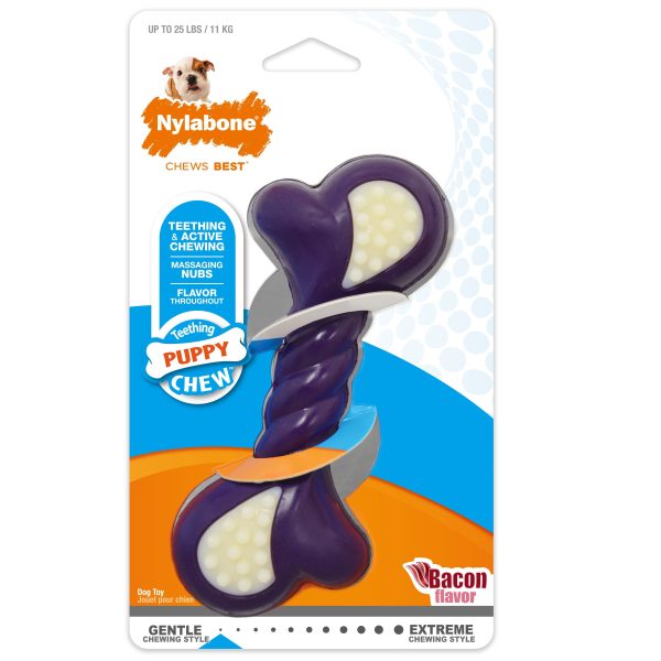 Nylabone Just for Puppies Double Action Bone Puppy Dog Teething Chew Toy Double Action Bacon Blue 1ea SMall Regular - Up To 25 Ibs. on Sale