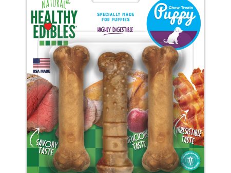 Nylabone Healthy Edibles Puppy Natural Long Lasting Variety Dog Chew Treats Roast Beef, Turkey,  Apple,  Bacon, XS Petite  Up To 15 Lbs. 3 ct Online